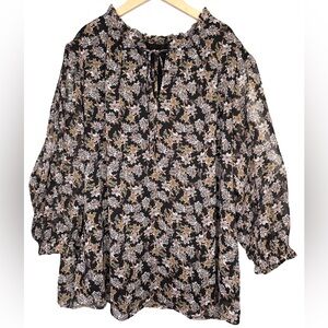 Black Floral Women's Long Sleeve Polyester Top XXl (P2P26”)